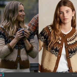 Brown and Cream Geometric Pattern Cardigan Sweater